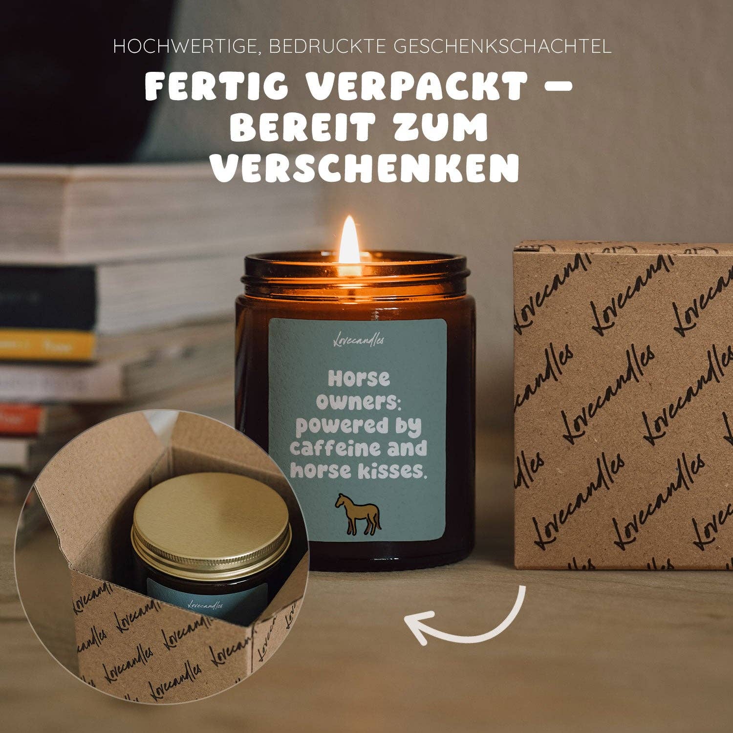 Vanille Duftkerze - Horse owners: powered by caffeine and horse kisses