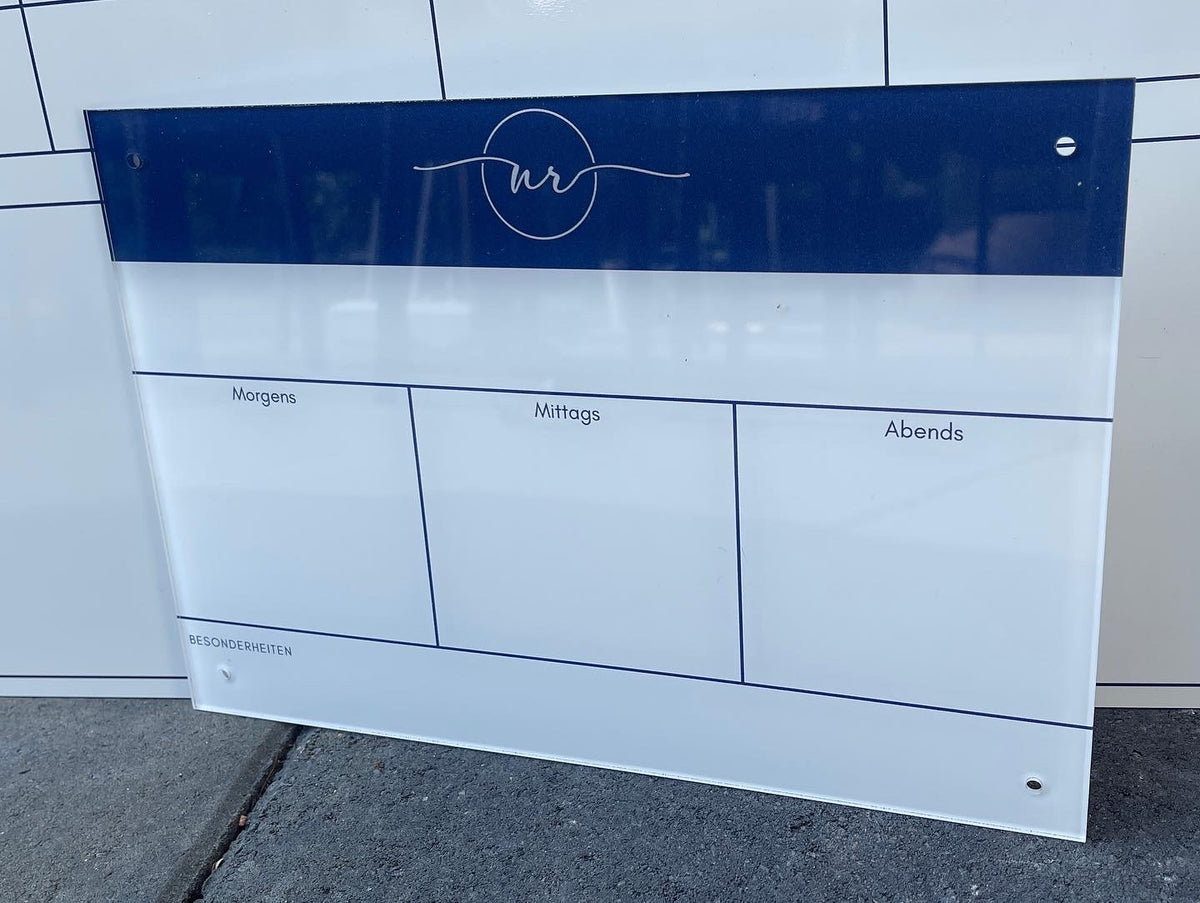 wiederbeschreibbares Boxenschild mit Logo